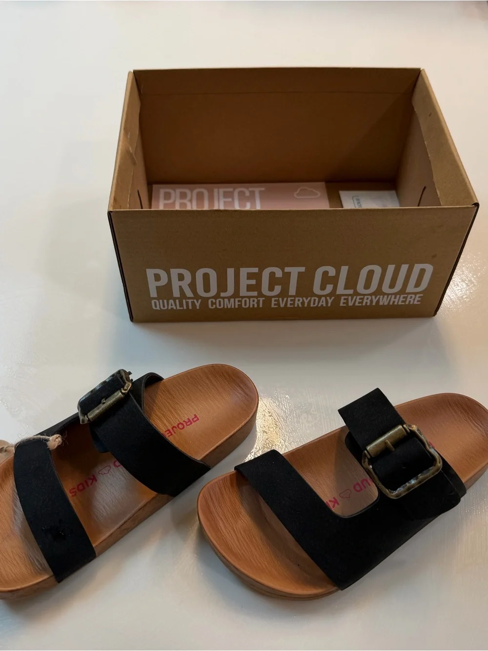 Project Cloud Kids Black Slide Sandals with Adjustable Buckle